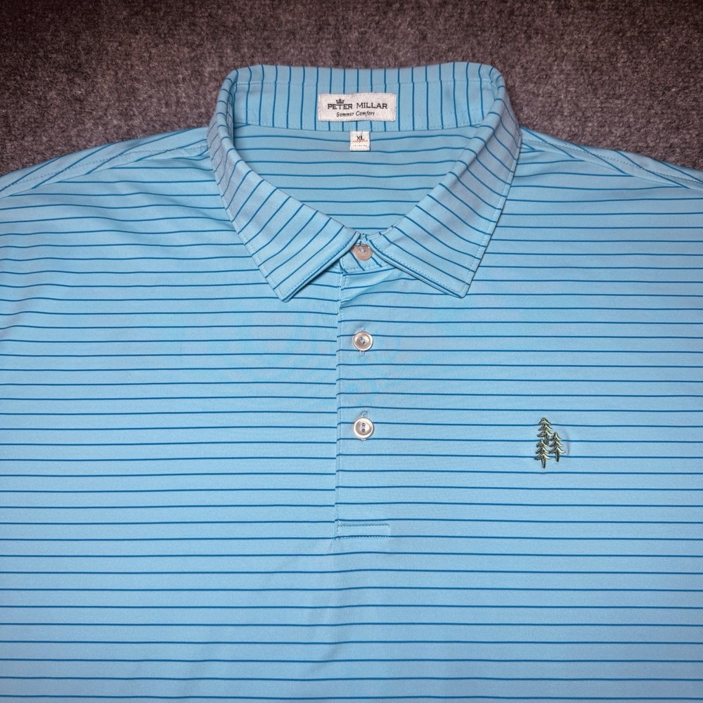 Peter Millar Summer Comfort Whispering Pines Golf Polo Men XL Blue Striped